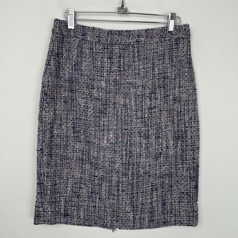 J. Crew Women's size 0 Timber Tweed Metallic Purple Pencil Skirt Office Preppy